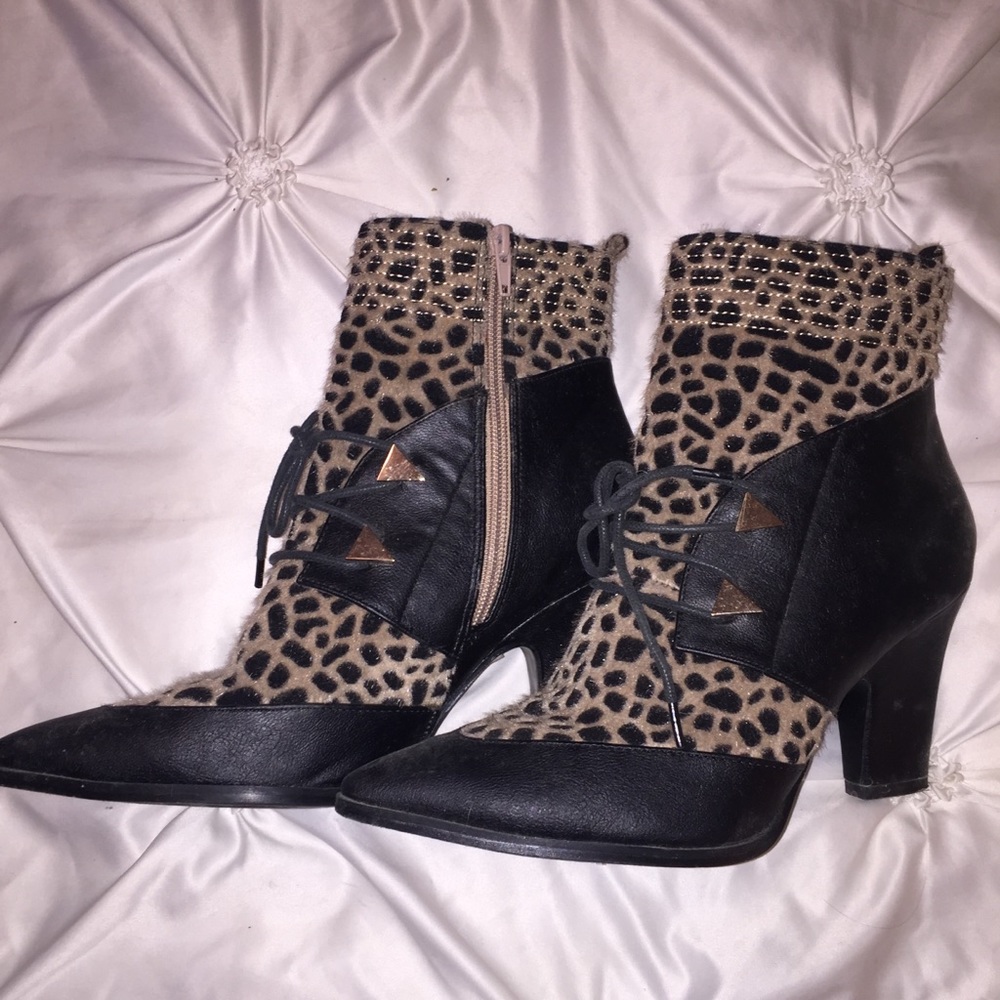 Black and leopard ankle boots